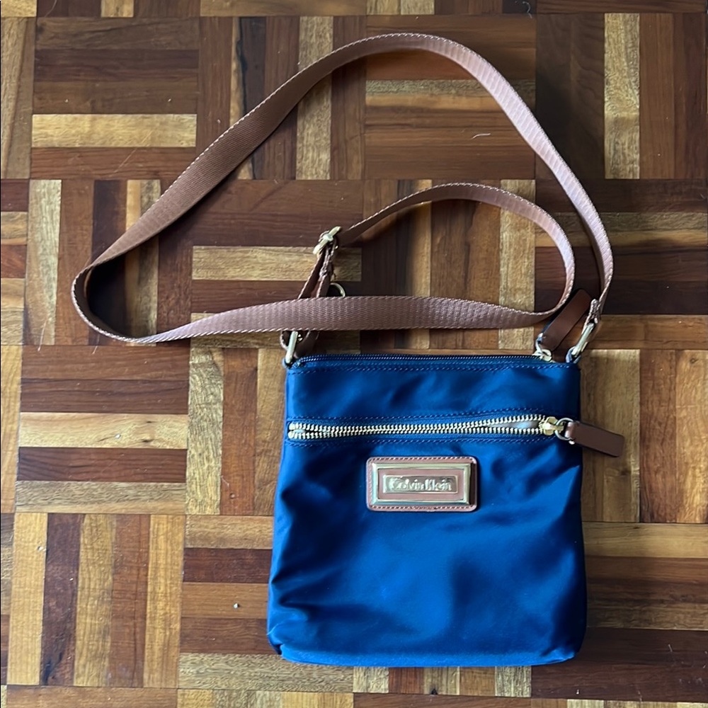 Like New Condition - Calvin Klein Navy and Brown Crossbody Bag